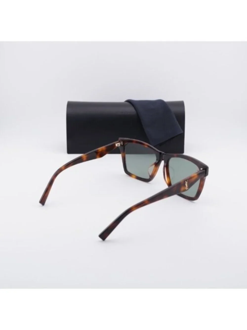 Saint Laurent SL M104/F 003 Sunglasses Havana Square Frame, Green Lenses